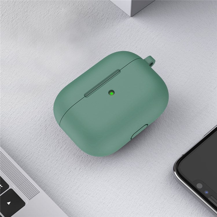 A060 Soft Silicone Earphone Cover for Apple AirPods 3, Shock-Absorbing Protective Case with Keychain - Pine Needle Green