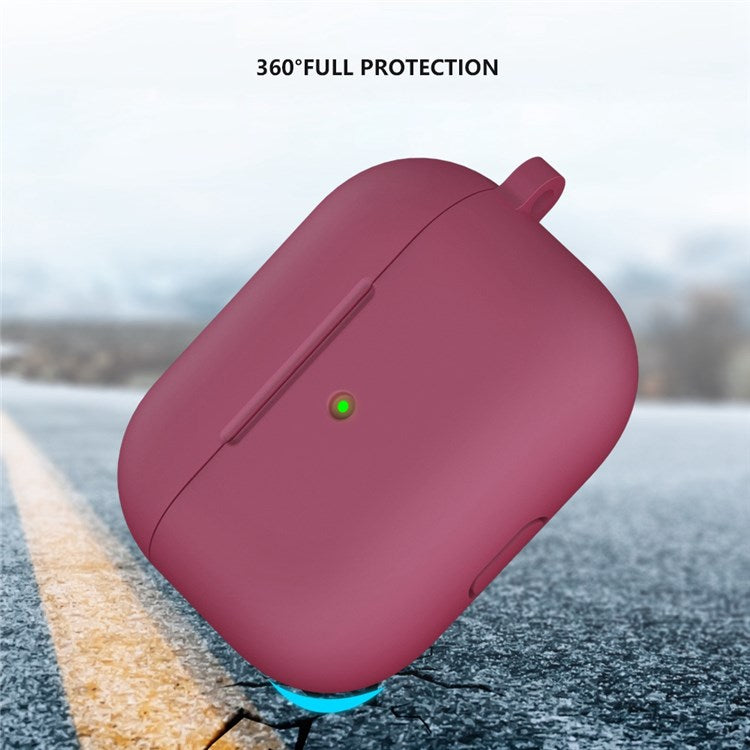 A060 Soft Silicone Earphone Cover for Apple AirPods 3, Shock-Absorbing Protective Case with Keychain - Rose Red