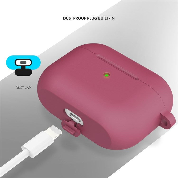 A060 Soft Silicone Earphone Cover for Apple AirPods 3, Shock-Absorbing Protective Case with Keychain - Rose Red