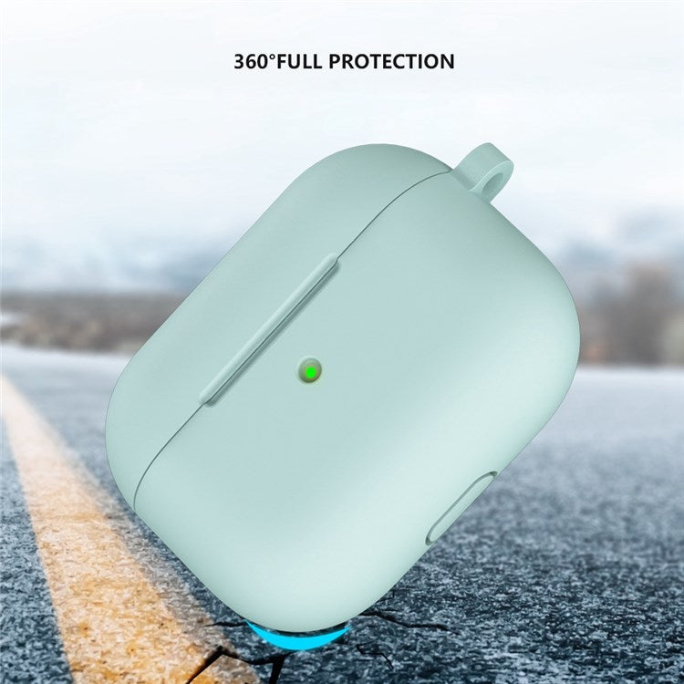 A060 Soft Silicone Earphone Cover for Apple AirPods 3, Shock-Absorbing Protective Case with Keychain - Light Green