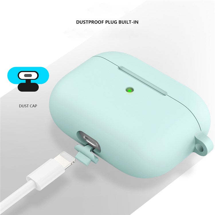 A060 Soft Silicone Earphone Cover for Apple AirPods 3, Shock-Absorbing Protective Case with Keychain - Light Green