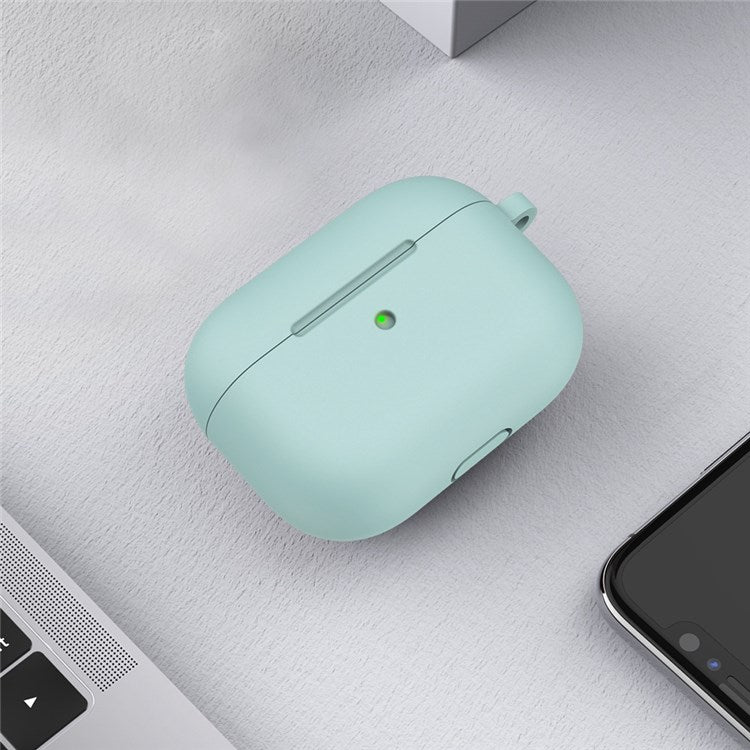 A060 Soft Silicone Earphone Cover for Apple AirPods 3, Shock-Absorbing Protective Case with Keychain - Light Green