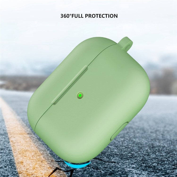 A060 Soft Silicone Earphone Cover for Apple AirPods 3, Shock-Absorbing Protective Case with Keychain - Mint Green