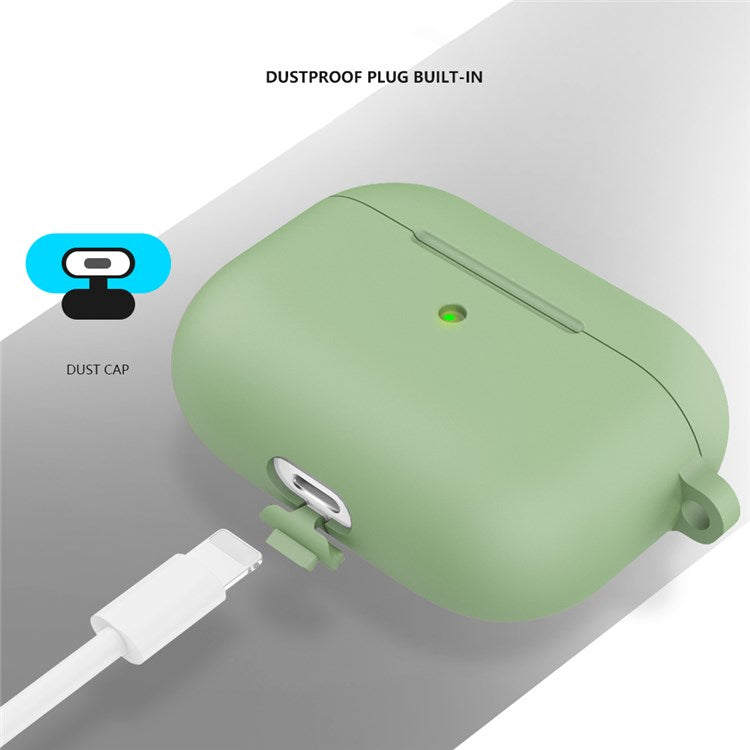 A060 Soft Silicone Earphone Cover for Apple AirPods 3, Shock-Absorbing Protective Case with Keychain - Mint Green