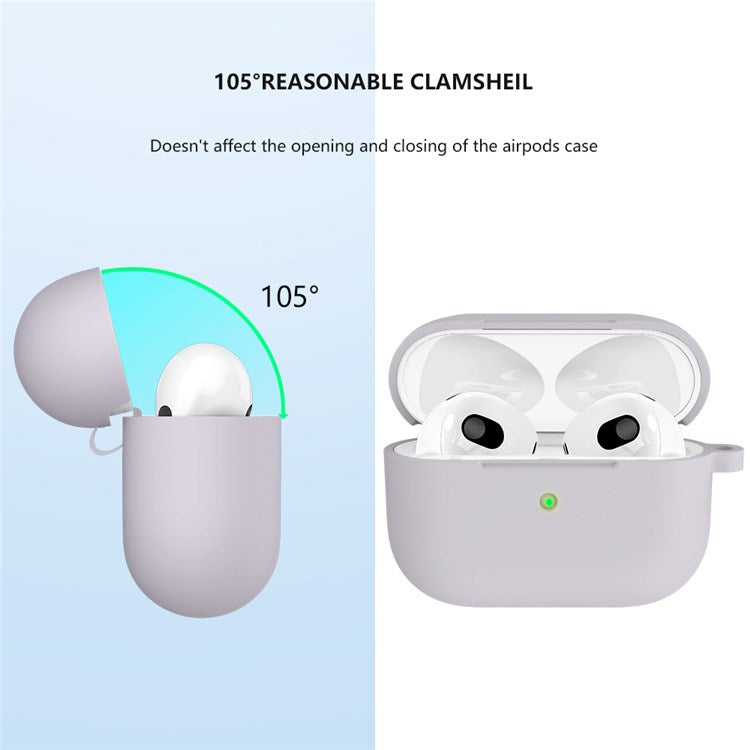 A060 Soft Silicone Earphone Cover for Apple AirPods 3, Shock-Absorbing Protective Case with Keychain - Lavender Purple