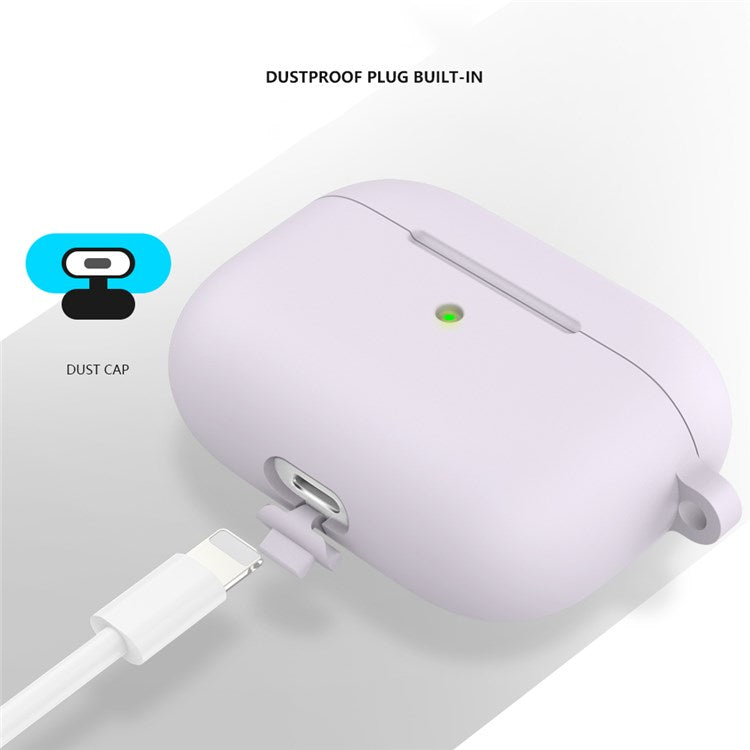 A060 Soft Silicone Earphone Cover for Apple AirPods 3, Shock-Absorbing Protective Case with Keychain - Lavender Purple