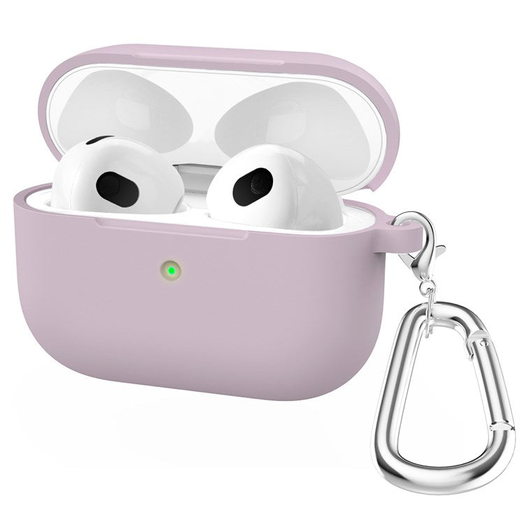 A060 Soft Silicone Earphone Cover for Apple AirPods 3, Shock-Absorbing Protective Case with Keychain - Purple