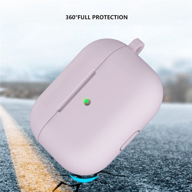 A060 Soft Silicone Earphone Cover for Apple AirPods 3, Shock-Absorbing Protective Case with Keychain - Purple