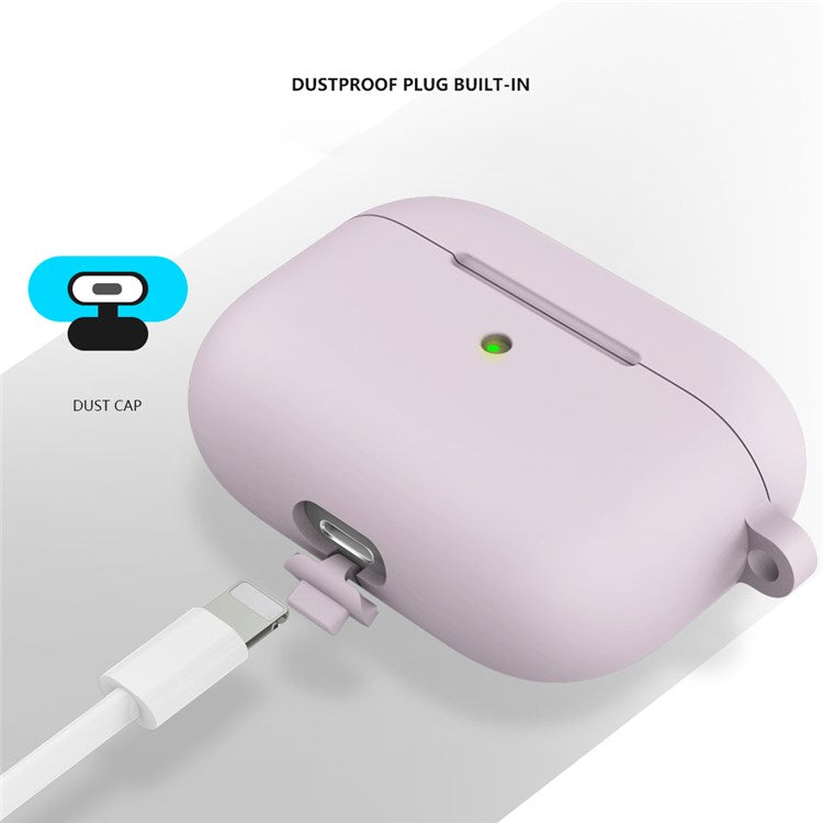 A060 Soft Silicone Earphone Cover for Apple AirPods 3, Shock-Absorbing Protective Case with Keychain - Purple