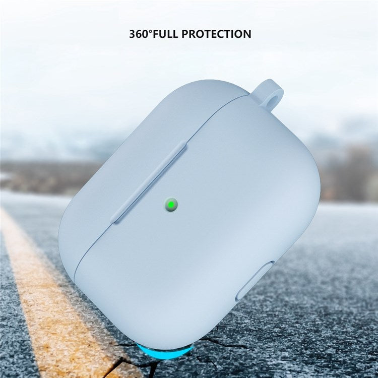 A060 Soft Silicone Earphone Cover for Apple AirPods 3, Shock-Absorbing Protective Case with Keychain - Baby Blue