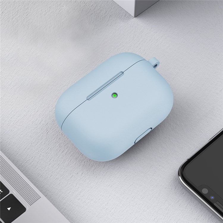 A060 Soft Silicone Earphone Cover for Apple AirPods 3, Shock-Absorbing Protective Case with Keychain - Baby Blue