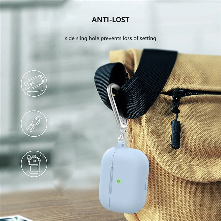 A060 Soft Silicone Earphone Cover for Apple AirPods 3, Shock-Absorbing Protective Case with Keychain - Baby Blue