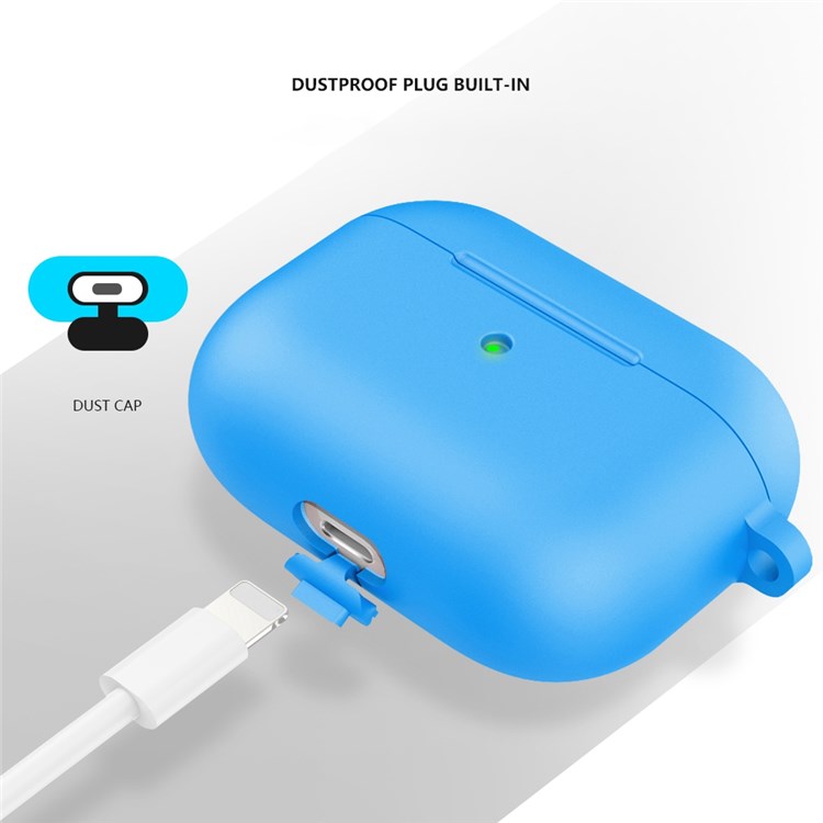 A060 Soft Silicone Earphone Cover for Apple AirPods 3, Shock-Absorbing Protective Case with Keychain - Blue