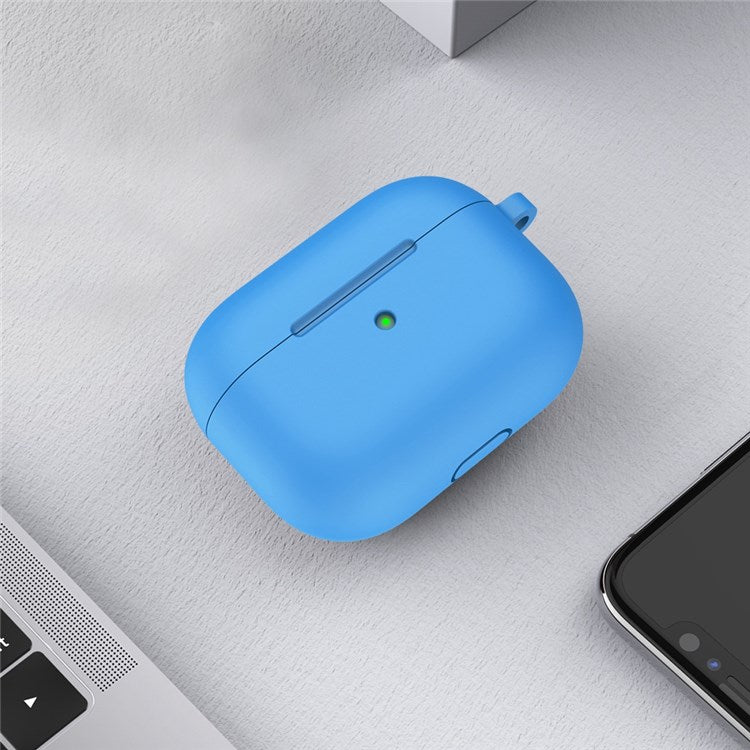 A060 Soft Silicone Earphone Cover for Apple AirPods 3, Shock-Absorbing Protective Case with Keychain - Blue