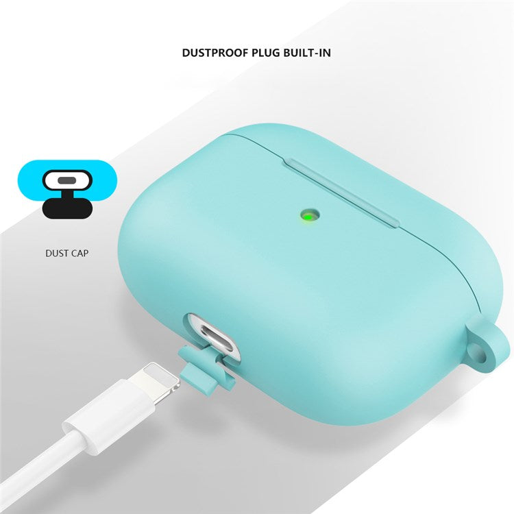 A060 Soft Silicone Earphone Cover for Apple AirPods 3, Shock-Absorbing Protective Case with Keychain - Emerald Green