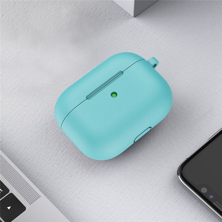 A060 Soft Silicone Earphone Cover for Apple AirPods 3, Shock-Absorbing Protective Case with Keychain - Emerald Green