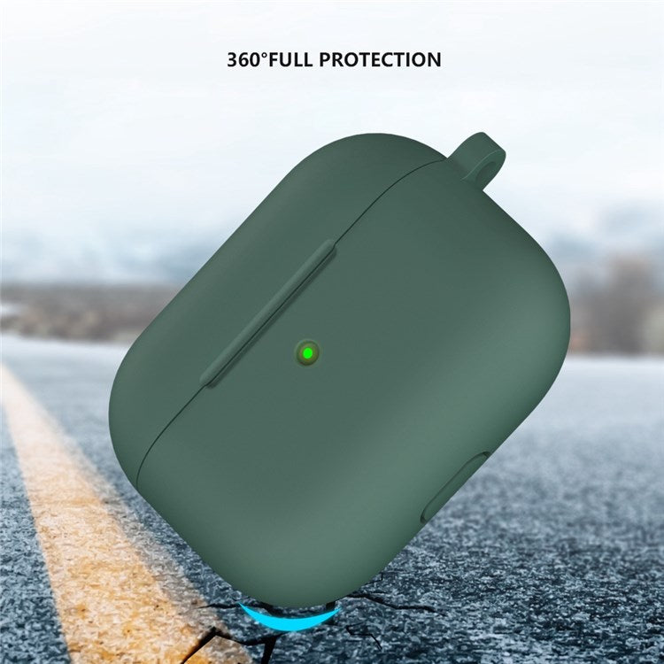 A060 Soft Silicone Earphone Cover for Apple AirPods 3, Shock-Absorbing Protective Case with Keychain - Olive Green