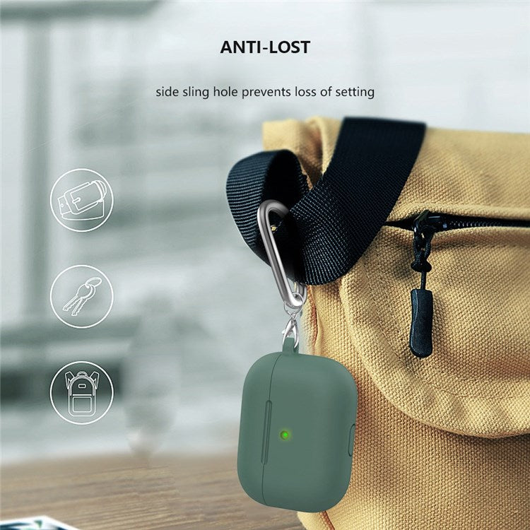 A060 Soft Silicone Earphone Cover for Apple AirPods 3, Shock-Absorbing Protective Case with Keychain - Olive Green