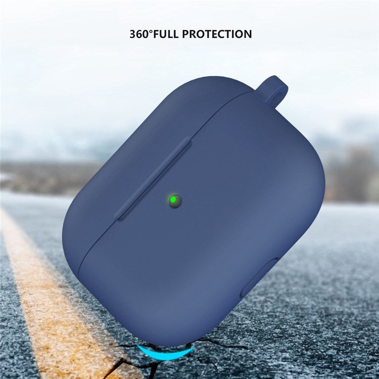 A060 Soft Silicone Earphone Cover for Apple AirPods 3, Shock-Absorbing Protective Case with Keychain - Midnight Blue