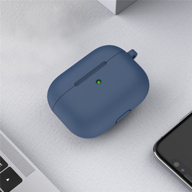 A060 Soft Silicone Earphone Cover for Apple AirPods 3, Shock-Absorbing Protective Case with Keychain - Midnight Blue