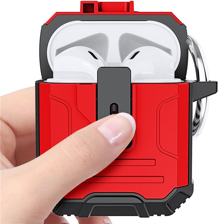 For Apple AirPods with Charging Case (2016)/(2019)/AirPods with Wireless Charging Case (2019) PC+Silicone Earphone Case Shell One-button Easy Opening Lid - Red