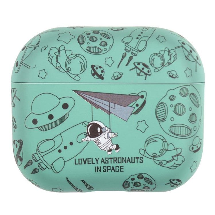 For Apple AirPods 3 TPU Water Transfer Printing Earphone Charging Case Shockproof Protective Cover - Green Astronaut