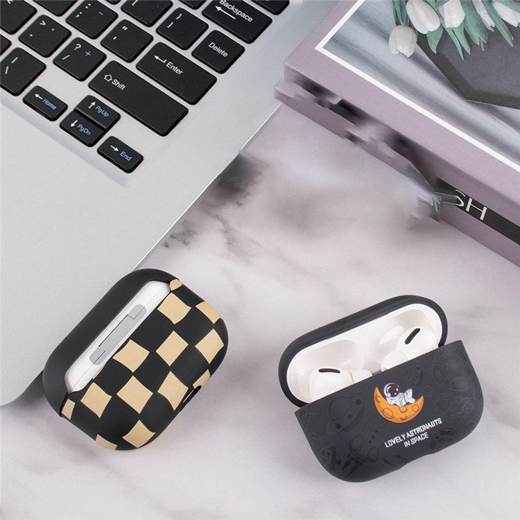 For Apple AirPods Pro Water Transfer Printing TPU Earphone Charging Case Anti-fall Protective Cover - Black Astronaut