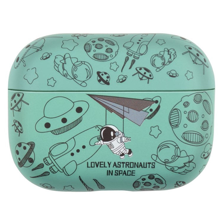 For Apple AirPods Pro Water Transfer Printing TPU Earphone Charging Case Anti-fall Protective Cover - Green Astronaut