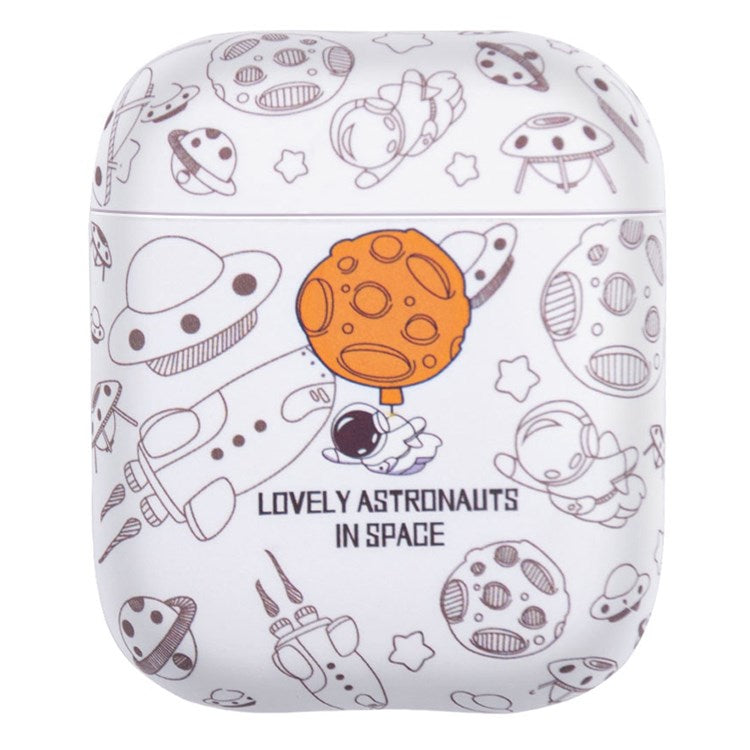 For Apple AirPods with Wireless Charging Case (2019) / AirPods with Charging Case (2019) / (2016) TPU Earphone Charging Case Water Transfer Printing Protective Cover - White Astronaut