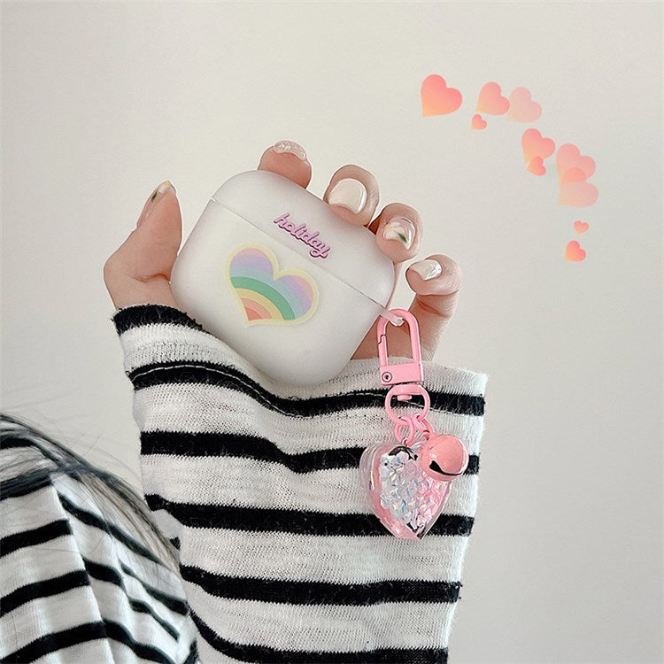 For Apple AirPods Pro Soft TPU Protective Cover Rainbow Heart Pattern Anti-fall Earphone Case with Heart Pendant