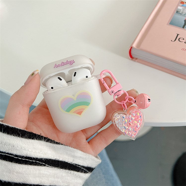 For Apple AirPods with Charging Case (2016) / (2019) / AirPods with Wireless Charging Case (2019) Rainbow Heart Pattern Earphone Case Anti-shock Soft TPU Protective Cover with Heart Pendant