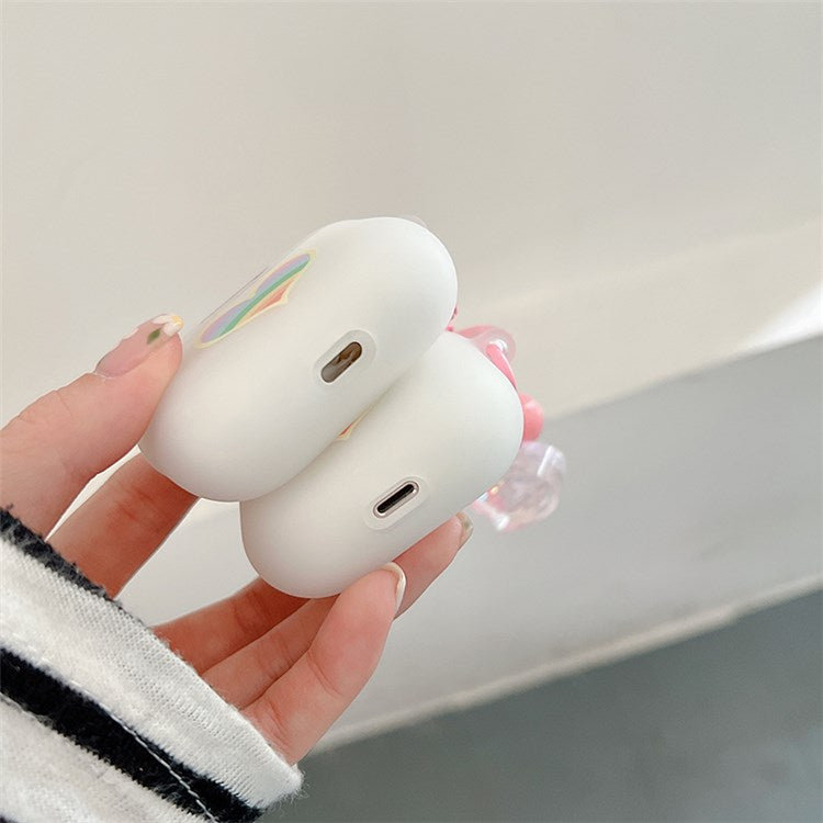 For Apple AirPods with Charging Case (2016) / (2019) / AirPods with Wireless Charging Case (2019) Rainbow Heart Pattern Earphone Case Anti-shock Soft TPU Protective Cover with Heart Pendant