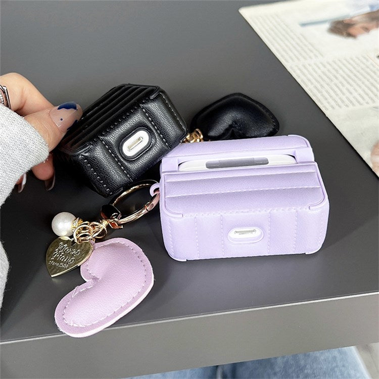 For Apple AirPods Pro Fashionable Down Jacket Pattern Earphone Case Leather+TPU Anti-scratch Protective Cover with Heart Pendant - Purple