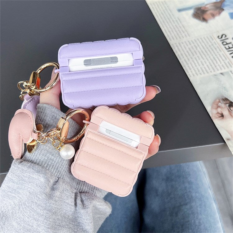 For Apple AirPods Pro Fashionable Down Jacket Pattern Earphone Case Leather+TPU Anti-scratch Protective Cover with Heart Pendant - Purple