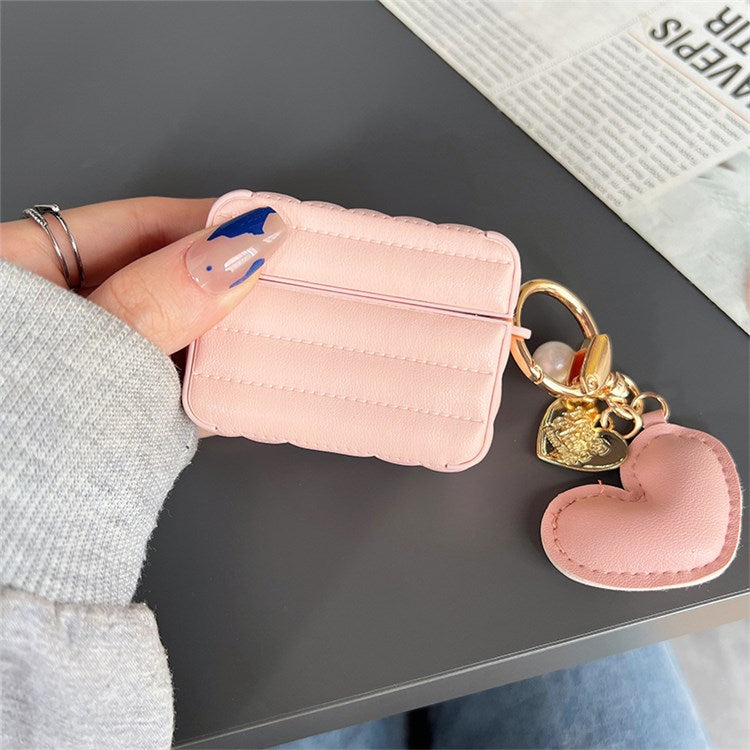 For Apple AirPods Pro Fashionable Down Jacket Pattern Earphone Case Leather+TPU Anti-scratch Protective Cover with Heart Pendant - Pink