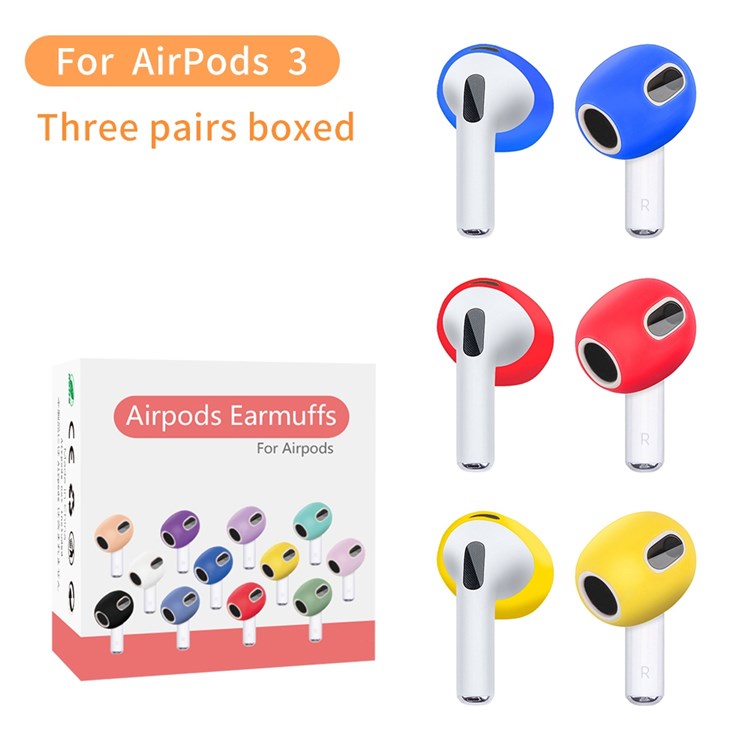 For Apple AirPods 3 3 Pairs Earbuds Anti-slip Silicone Cover Bluetooth Earphones Earmuffs Ear Tips - Blue / Red / Yellow