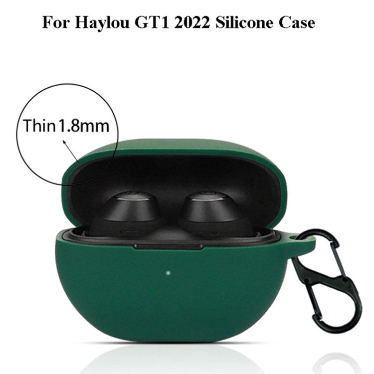 For Haylou GT1 2022 Anti-scratch Silicone Cover TWS Earphone Protective Sleeve Case with Anti-lost Buckle - Midnight Green