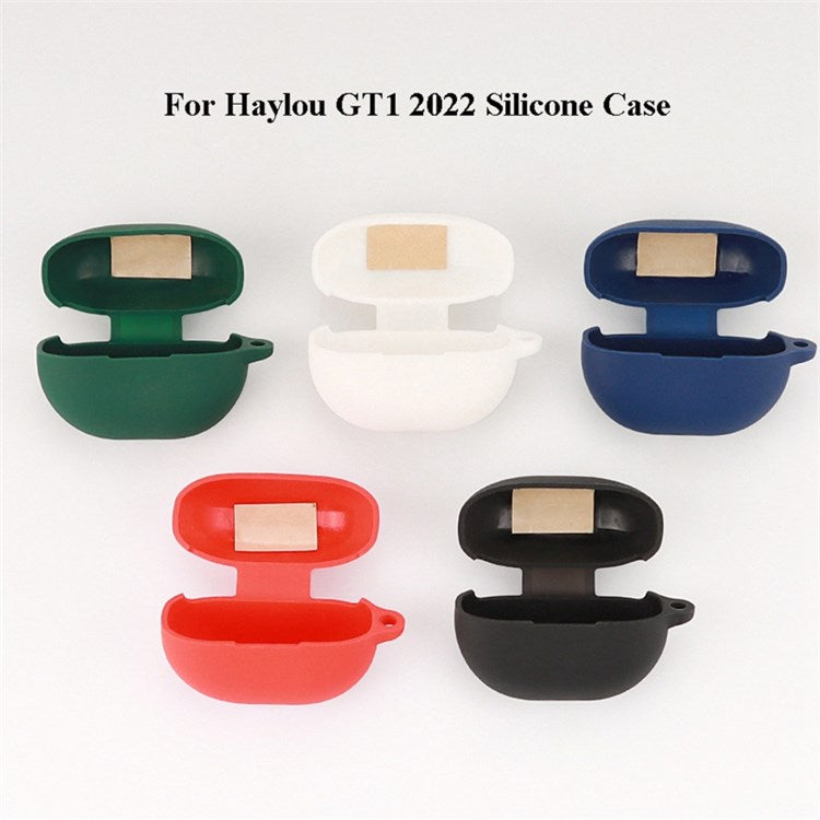 For Haylou GT1 2022 Anti-scratch Silicone Cover TWS Earphone Protective Sleeve Case with Anti-lost Buckle - Midnight Green