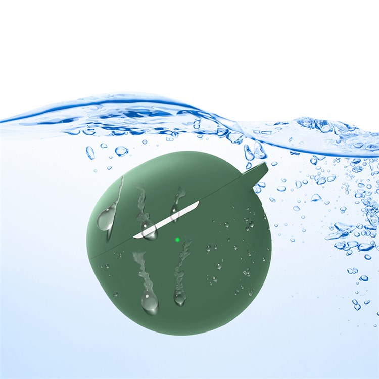 Waterproof Silicone Case for Huawei FreeBuds 4 / 4E Earphone Protective Cover with Hook - Matcha Green