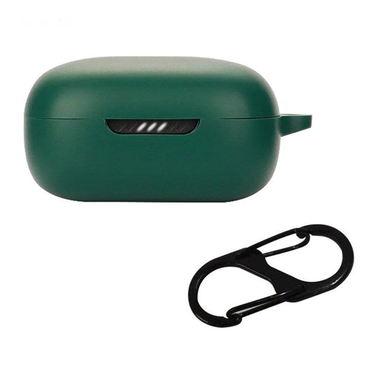 For JBL Live Pro 2 TWS / JBL Live Free 2 TWS Bluetooth Earbuds Silicone Case Cover Drop-Proof Soft Protector with Anti-Lost Buckle - Blackish Green