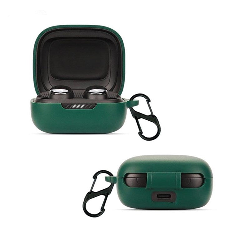 For JBL Live Pro 2 TWS / JBL Live Free 2 TWS Bluetooth Earbuds Silicone Case Cover Drop-Proof Soft Protector with Anti-Lost Buckle - Blackish Green