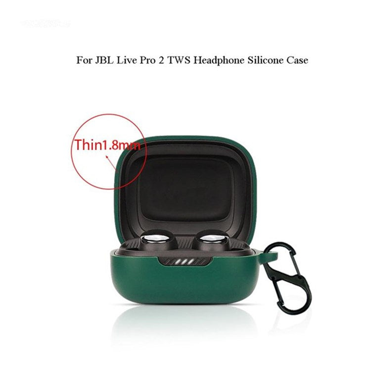 For JBL Live Pro 2 TWS / JBL Live Free 2 TWS Bluetooth Earbuds Silicone Case Cover Drop-Proof Soft Protector with Anti-Lost Buckle - Blackish Green