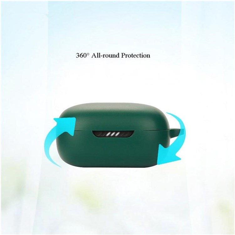 For JBL Live Pro 2 TWS / JBL Live Free 2 TWS Bluetooth Earbuds Silicone Case Cover Drop-Proof Soft Protector with Anti-Lost Buckle - Blackish Green