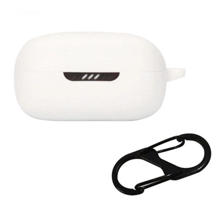 For JBL Live Pro 2 TWS / JBL Live Free 2 TWS Bluetooth Earbuds Silicone Case Cover Drop-Proof Soft Protector with Anti-Lost Buckle - White