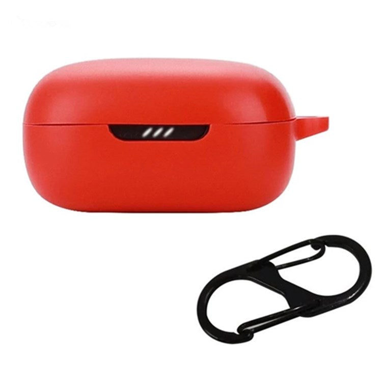 For JBL Live Pro 2 TWS / JBL Live Free 2 TWS Bluetooth Earbuds Silicone Case Cover Drop-Proof Soft Protector with Anti-Lost Buckle - Red