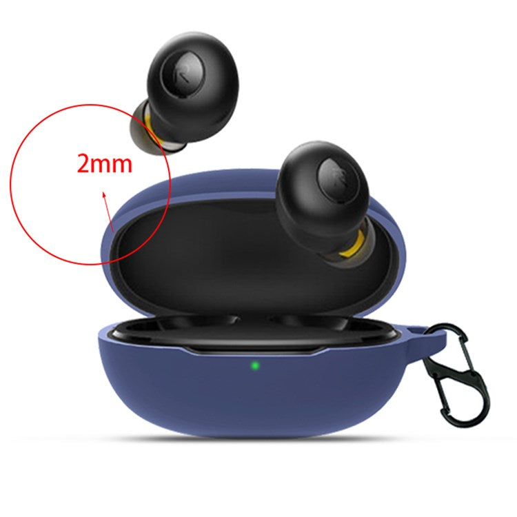 Scratch Resistant Case for Realme Buds Q Wireless Earbuds Protector with Anti-Lost Buckle Bluetooth Headset Silicone Cover - Dark Blue