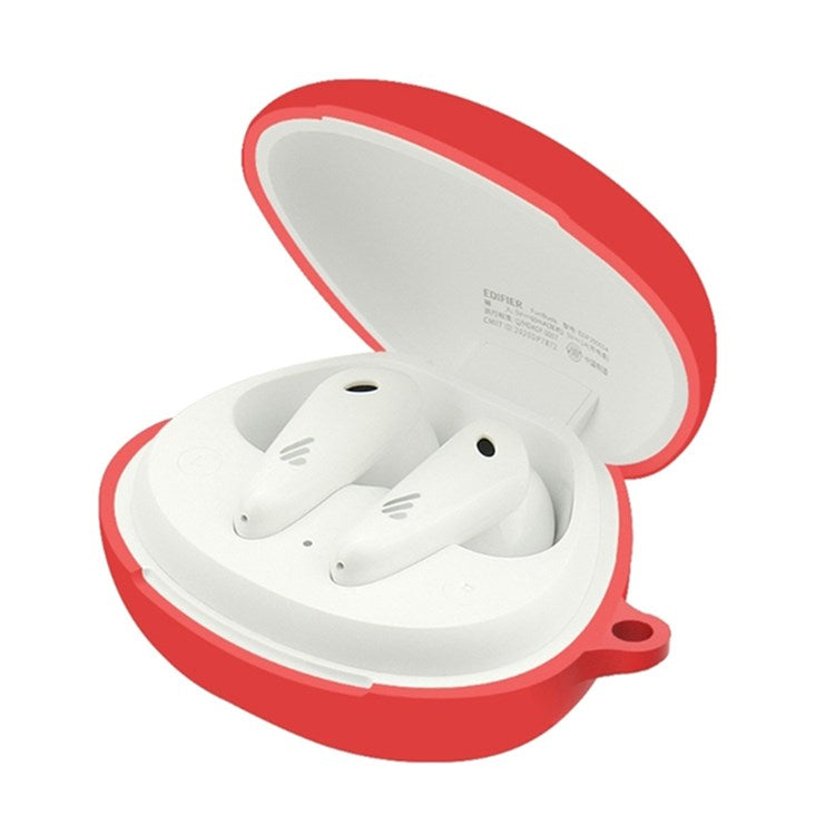 Precise Cutout Silicone Case for Edifier FunBuds Anti-fall Shockproof Earphone Protective Cover with Hook - Red