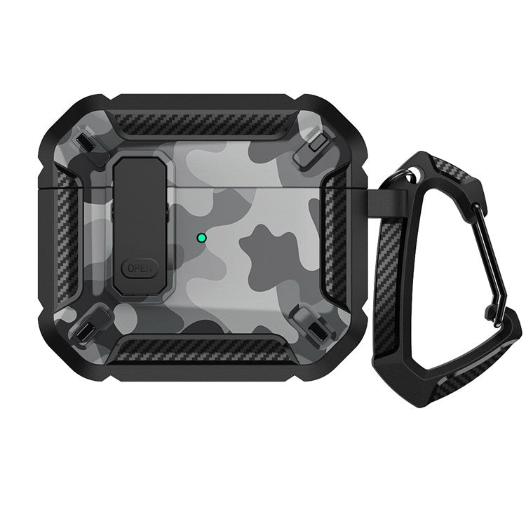 For Apple AirPods 3 Protective Case Portable Earbuds Soft TPU+PC Cover with Buckle - Black / Camo Grey