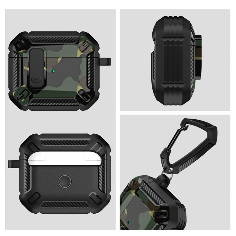 For Apple AirPods 3 Protective Case Portable Earbuds Soft TPU+PC Cover with Buckle - Black / Camo Grey