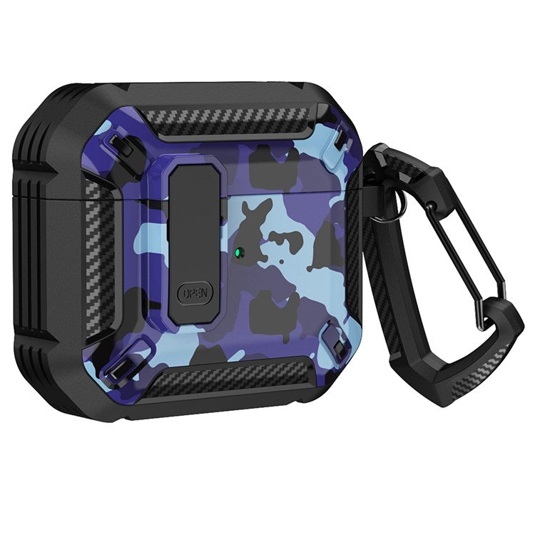 For Apple AirPods 3 Protective Case Portable Earbuds Soft TPU+PC Cover with Buckle - Black / Camo Blue